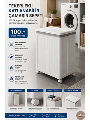 Nomikase Büyük Boy Tekerlekli Katlanabilir Çamaşır Sepeti - 100 Lt Kapasite