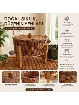 Nomikase Ayaklı Hasır Kapaklı Sepet, Pratik ve Şık Saklama Çözümü