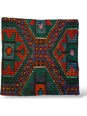 Ottoman Pouffe Art Deco ''özel Seri Halı'' El Dokuması Vintage Bohem Otantik Kırlent Minder 50X50CM [11]
