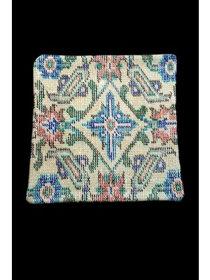 Ottoman Pouffe Art Deco Bohem Özel Seri El Dokuması Halı Vintage Kırlent Minder 40X40CM (0184)