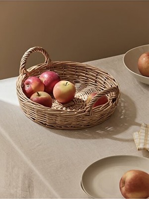 Nomikase Rattan Kulplu Yuvarlak Tepsi ve Çok Amaçlı Düzenleyici