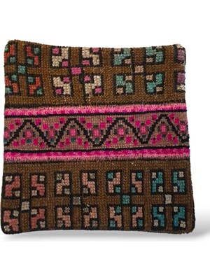 Ottoman Pouffe Art Deco Bohem Eskitme Özel Seri Halı El Dokuması Vintage Kırlent Minder 40X40CM 432
