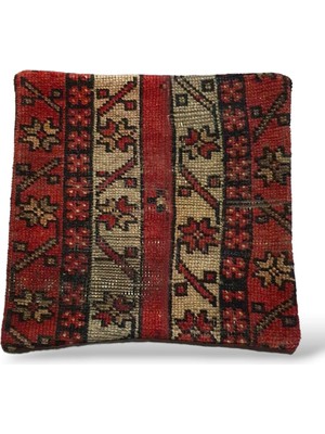 Ottoman Pouffe Art Deco Bohem Eskitme Özel Seri Halı El Dokuması Vintage Kırlent Minder 40X40CM (198)