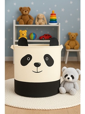 Nomikase Panda Desenli Açık Saklama Sepeti, Çocuklar Için Eğlenceli Düzen