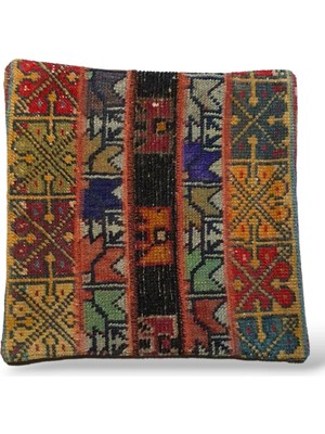 Ottoman Pouffe Art Deco Bohem Eskitme Özel Seri Halı El Dokuması Vintage Kırlent Minder 40X40CM (0234)