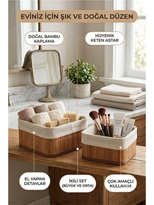 Nomikase Doğal Bambu Banyo Düzenleyici Sepet Seti, El Yapımı ve Şık