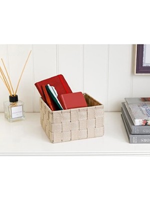 Nomikase Bej Renk Shine Sepet, 14X14X7,5 Cm, Şık ve Hafif Saklama