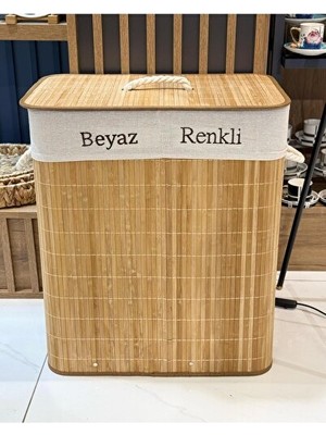 Nomikase Çift Bölmeli Bambu Çamaşır Sepeti - Doğal ve Şık Tasarım