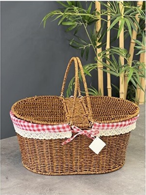 Nomikase Lüks Rattan Oval Piknik Sepeti, Çift Kapaklı Tasarım