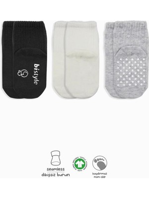 AyrStore 3'lü Basic Kaymaz Penye Soket Çorap 10107 Siyah Ekru Gri