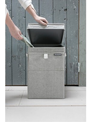 Maison Luré Gri Kumaş Çift Fonksiyon Kapaklı Çamaşır Sepeti - 35 Litre