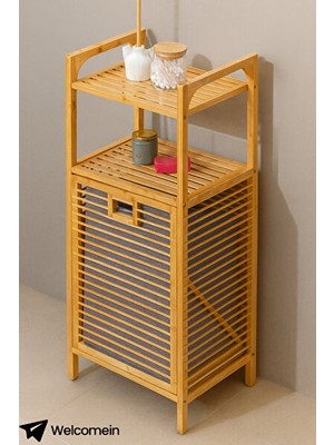 Maison Luré Bambu Raflı Çamaşır Sepeti ve Banyo Rafı, Doğal ve Şık Tasarım 40X30X95 cm