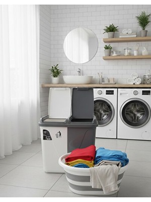 Maison Luré 60 Lt Iki Bölmeli Kirli Çamaşır Sepeti ve Katlanabilir Banyo Takımı