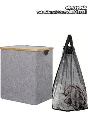 Maison Luré Yıkanabilir Kapaklı 60 Lt Tek Bölmeli Bambu Çamaşır Sepeti - Kapaklı ve Day
