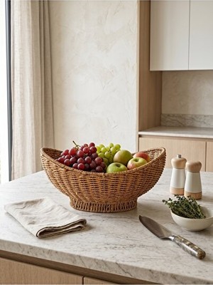 Maison Luré Dekoratif Oval Hasır Sepet, Çok Amaçlı Saklama ve Dekorasyon