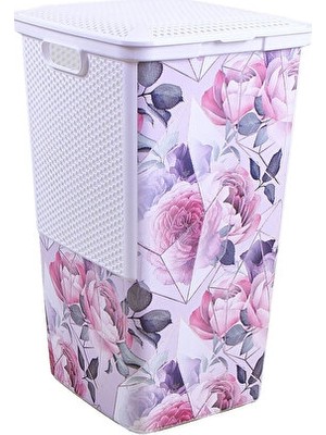 Maison Luré 55 Litre Geometrik Tasarımlı Beyaz Çamaşır Sepeti - Modern ve Şık