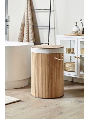 Maison Luré Katlanabilir Bambu Çamaşır Sepeti, 60 Litre, Bej Renkli