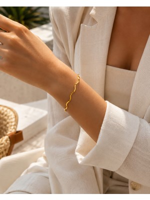 Adata Jewelry Çelik Altın Kaplama Kadın Zikzak Ajda Bilezik 1 Adet Gold