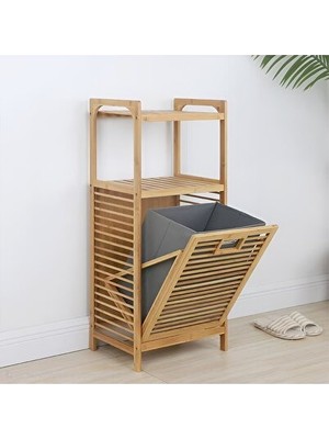 Maison Luré Organize Raflı Ahşap Bambu Çek Aç Sepet, Çok Fonksiyonlu ve Şık 40X35X95 cm