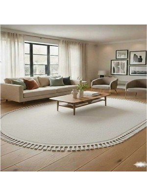 Altun Carpet Oval  Kırem Ponpon Saçaklı Pelüş Halı Kaymaz Taban 12ML Hav 2cm Kalınlık