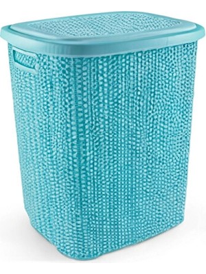 Maison Luré Kapaklı Plastik Çamaşır Sepeti, 65 Litre Hacmi ve Örgü Desenli Tasarımıyla
