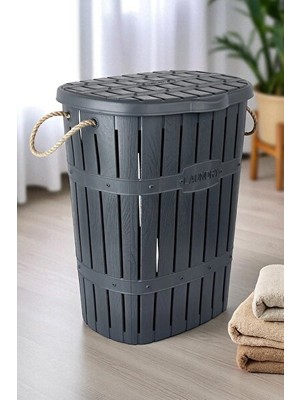 Maison Luré 65 Lt. Bambu Halatlı Kapaklı Kirli Çamaşır Sepeti, Banyo ve Temizlik Alanı