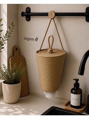 Maison Luré Dekoratif Kapaklı Poşetlik - Pratik ve Şık Poşet Düzenleyici 30X20 cm