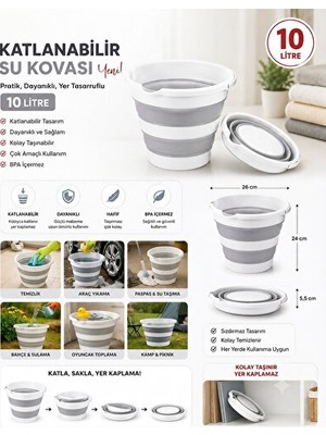 Maison Luré Katlanabilir Çok Amaçlı 10 Lt Kova, Hafif ve Pratik Kullanım