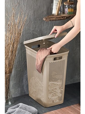 Maison Luré 45 Litre Kapaklı Dekoratif Kirli Çamaşır Sepeti - Estetik ve Geniş Hacim