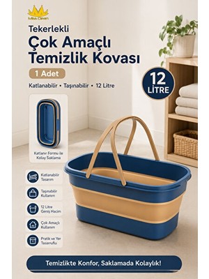 Maison Luré Tekerlekli Katlanabilir Temizlik Kovası, 12 Litre