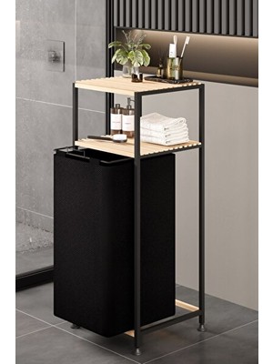 Maison Luré Geniş 2 Katlı Ahşap Çamaşır Sepeti, Kumaş Düzeni ile Banyo Için Ideal