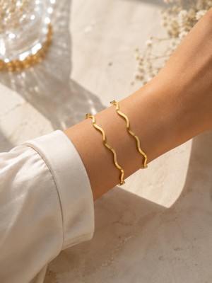 Adata Jewelry Çelik Altın Kaplama 2li Kadın Zikzak Ajda Bilezik Gold