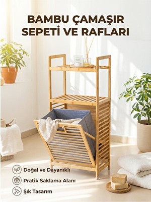 Vaelmont Iki Raflı Çok Amaçlı Bambu Çamaşır Sepeti - Organizer ve Düzenleyici, Dayan