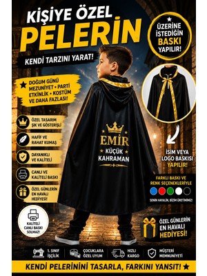 Teknik Kişiye Özel Baskılı Pelerin Çocuk Kostümü - Kız Erkek Çocuk