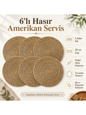 PratikBir 6'lı Hasır Amerikan Servis Seti - (33 Cm)