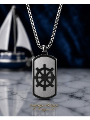 Voyage Accessory Paslanmaz Çelik Künye Model Siyah Gümüş Renk Gemici Dümeni Erkek Kolye