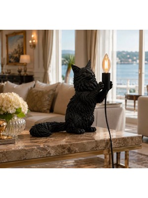 3dlab 3D Lab Siyah Kedi Figürlü Premium Dekoratif Masa Lambası