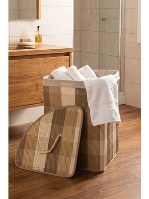 Maison Luré Üçgen Kapaklı Hasır Çamaşır Sepeti - Pratik ve Şık Tasarım 35X50 cm