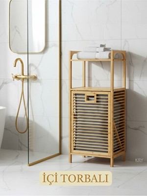 Vaelmont Bambu 2 Raflı Çok Amaçlı Banyo Düzenleyici - Modern Tasarım Çamaşır Sepeti