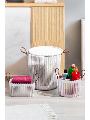 Vaelmont Banyo ve Mutfak Için 3’lü Beyaz Sepet Seti