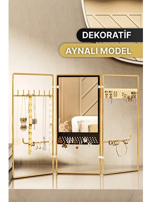 Vaelmont Altın Renkli Takı ve Makyaj Dolabı - Kolye, Küpe ve Yüzük Askılığı Makyaj & Takı Organizeri