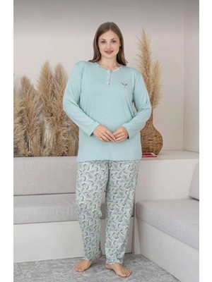 Alimer  Büyük Beden Likralı Rink Viskon Uzun Kollu Kadın Pijama Takımı 2874