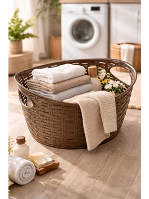 Vaelmont Şık Rattan Desenli Oval Çamaşır Sepeti - 9 Litre, Dayanıklı Tasarım