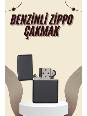 Ronanna Buğz Çakmak Parlak Siyah Benzinli Çakmak Cep Boy Doldurulabilir
