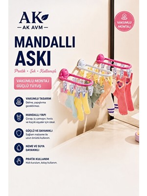 Vaelmont Vantuzlu Çok Amaçlı Çamaşır Askısı - Banyo ve Balkon Kullanımı Çamaşır Kurutmalık
