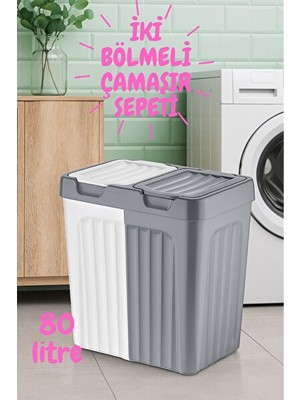 Vaelmont Iki Bölmeli Gri/beyaz Çamaşır Sepeti, Renkli ve Düzenli Saklama