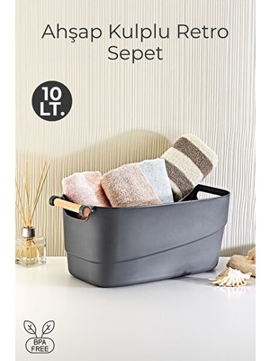 Vaelmont Ahşap Kulplu Retro Düzenleyici Sepet, 10 Lt Kapasiteli
