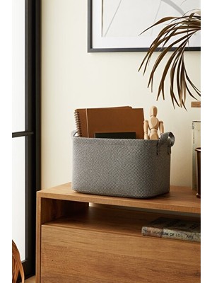 Vaelmont Antrasit Dokulu Katlanabilir Dolap Içi Çamaşır ve Oyuncak Sepeti 30X21X18 cm