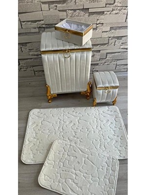 Vaelmont Kadife ve Çizgili Kirli Çamaşır Sepetli Lüx Set - 100X60CM Çamaşır Sepeti