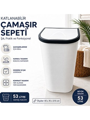 Vaelmont Dar Alanlara Uygun Kapaklı Geniş Kapasiteli Çamaşır Sepeti